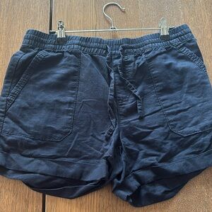 Navy Linen Blend Shorts
